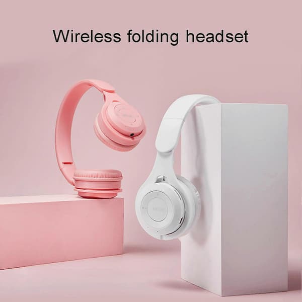 M6 Trådløst Foldbart Headset Macarons Kraftig Bas Bluetooth-kompatibelt Gaming Hovedtelefon Pink