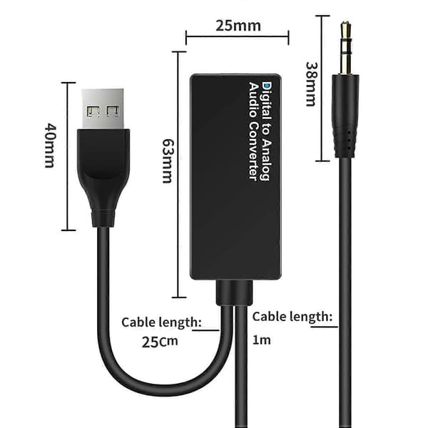 192KHz digital til analog lydkonverterer, DAC digital optisk Toslink til analog 3,5 mm jack lydkabeladapter