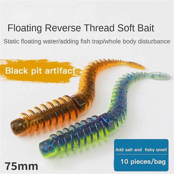 10 stykker flydende vandlys dansende orm med salt og fiskelugt 7,5 cm Luya blød agn sort pit bionisk blød agn TPE E