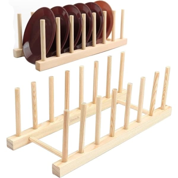 Diskställ i bambu, diskställ i bambu, diskställ i bambuträ, tallrikställ, köksskåpsorganisator