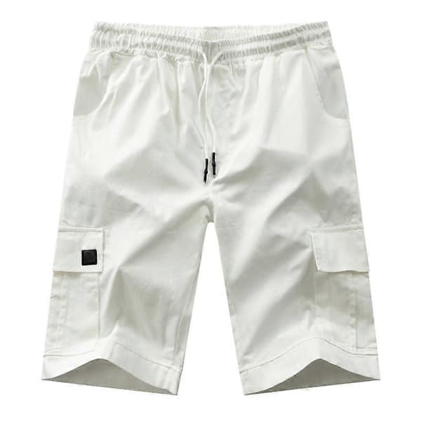Herr Jogging Shorts Elastisk Midja Armé Sport Fritids Cargo Shorts Byxor Vit M White M