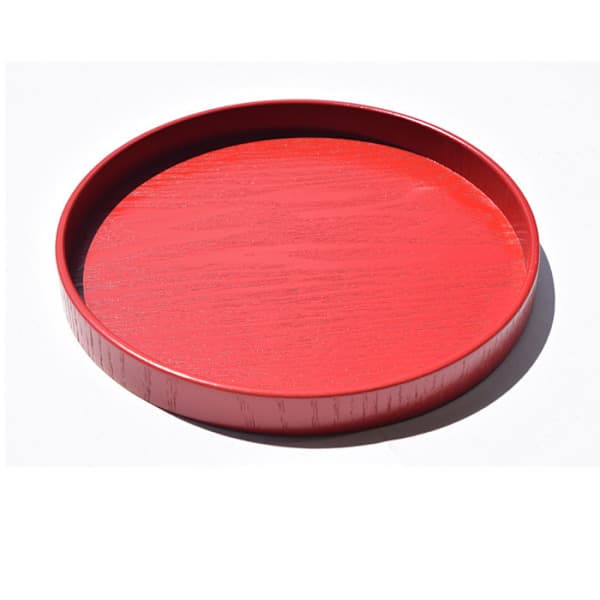 Rund træbakke til servering af te, kaffe, snacks, mad - Træbakker til restaurant (Diameter 37,5 cm) rød red