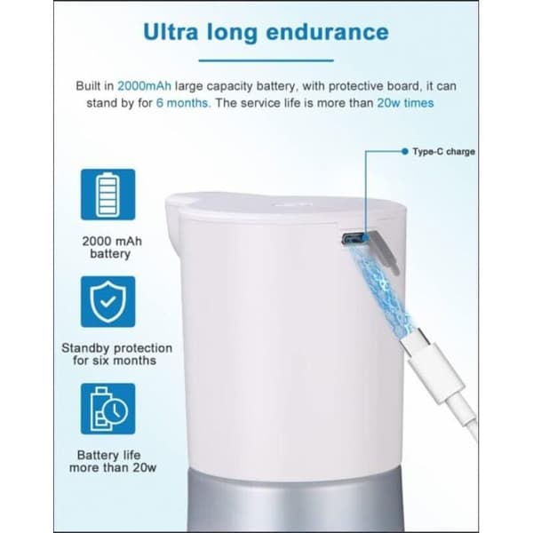 Automatisk sæbedispenser, 600 ml automatisk sæbedispenser med USB-genopladning, IPX5 automatisk sæbedispenser