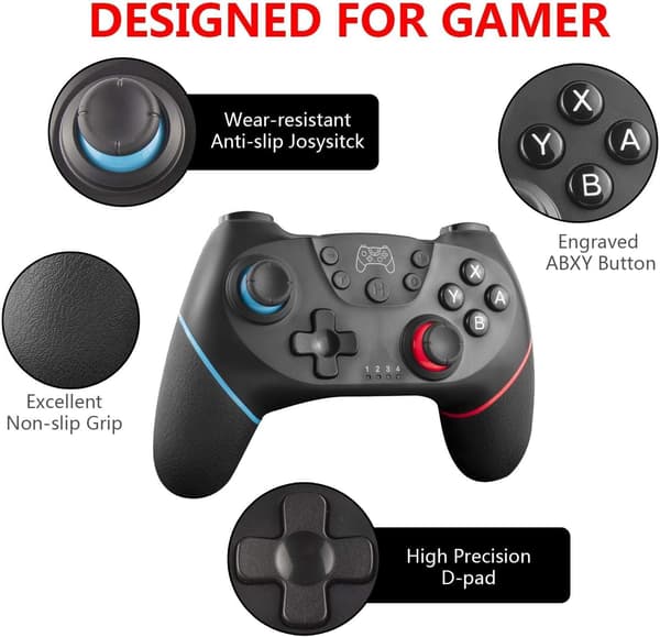 2023 Uppgraderad trådlös handkontroll för Switch/Lite/OLED Pro-kontroll för Switch Fjärrstyrd joystick-gamepad stöder väckning, Turbo, dubbel vibration