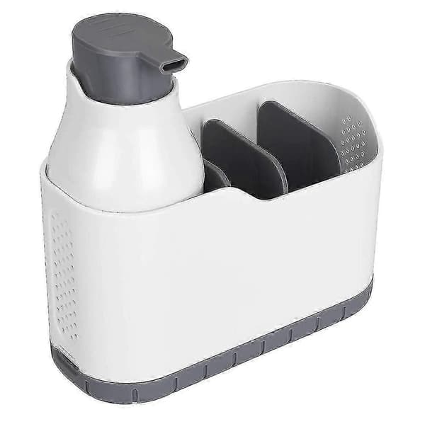 Oppvaskmiddeldispenser med svampholder, såpepumpe i plast med såpesvampholder