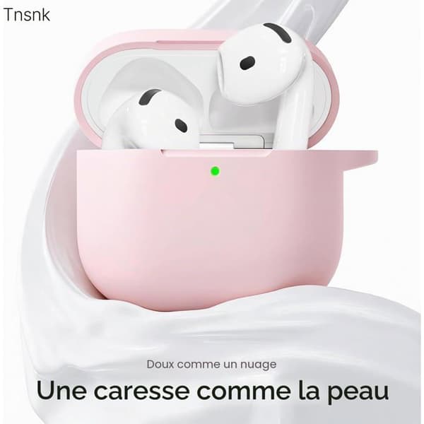 Silikondeksel til AirPods 4 - 1 enhet - Rosa - Støtsikker beskyttelse - Trådløs lading - Med sett