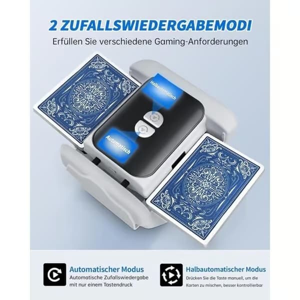 3000mAh Elektrisk kortblander – Lydsvag kortblander til 2 sæt kort, UNO, Poker og Blackjack