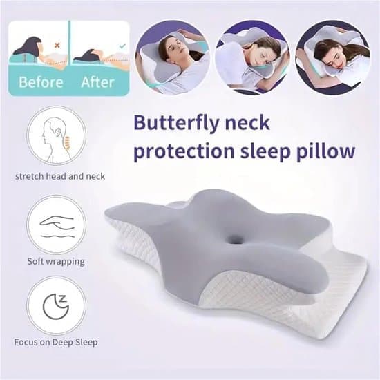 Memory Foam Pute – Ortopedisk sommerfuglformet nakkestøtte – Lyseblå
