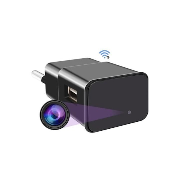 Mini smart spionkamera USB-oplader Europæisk stik, WIFI og DV-betjening, HD 1080P + 128GB micro SD-kort