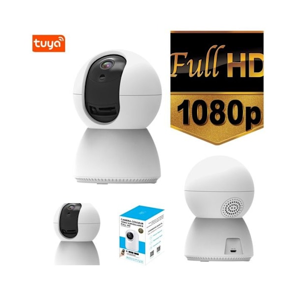 KAMERAN FÖR INOMHUSÖVERVAKNING WIFI FULL HD 1080P SD-KAPACITET 128GB MOTORISERAD IP44 RÖRELSEDATAKTION VIT