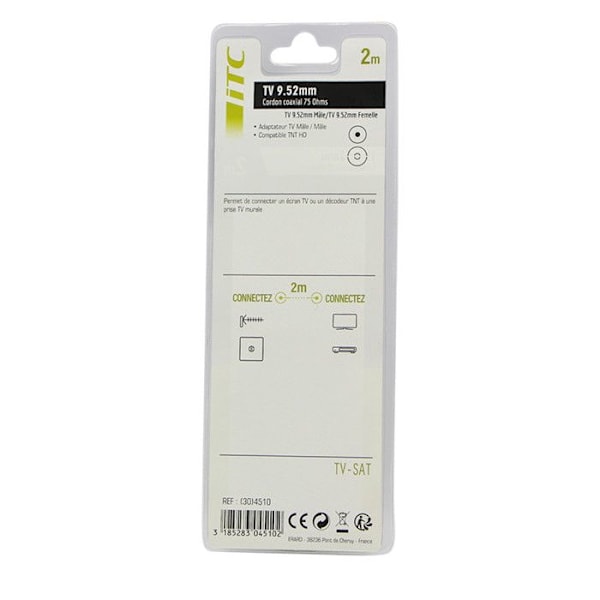 Koaxialkabel tv + adapter längd 2m - 9.52 m/9.52 f Itc 304510