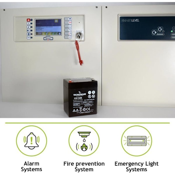 Batteri - Tecnoware - 12 V - Kapacitet 5 Ah - Vattentätt - 6,3 mm Faston-uttag