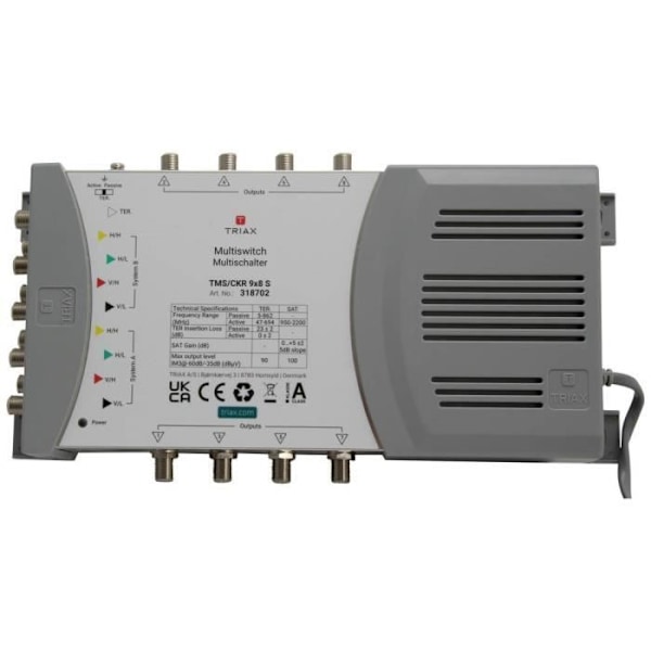 Triax TMS-CKR 9x8 S SAT multipelomkopplare Ingångar (multipelomkopplare): 9 (8 markbunden SAT-1) Antal abonnenter: 8