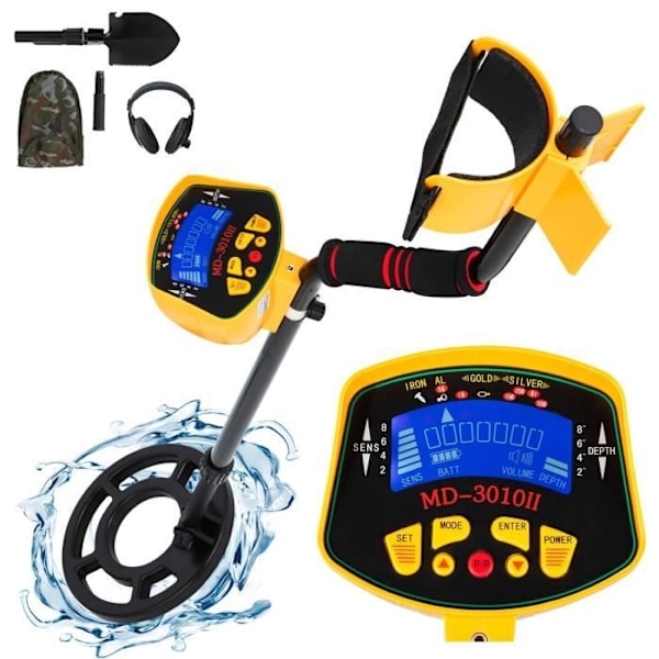 Metalldetektor Gulddetektor + LCD-skärm + Hörlurar + HD vattentät spade - Känslighet 13 cm min Justerbar längd 102-130 c