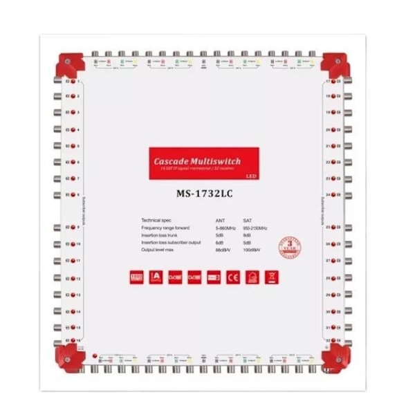 Multiswitch switch med LED Cascade Satellite MS-1732LC - 17 indgange 32 udgange, High Definition