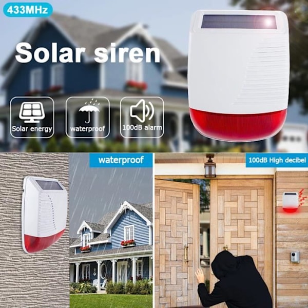 Langaton aurinko-ulkosireeni 433MHz PE-520 - Strobe-salamavalo, vedenpitävä, turvahälytysjärjestelmälle