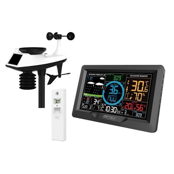 PRO COLOR WIFI VEJRSTATION TID/ANEMOMETER/UDENDØRS REGNMÅLER + fløjtende nøglering VIT