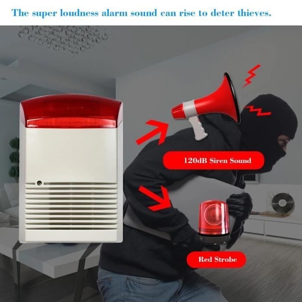 Kablet strobe sirene, udendørs lysalarm, vandtæt rød lommelygte, 120dB horn, højalarm, højttaler