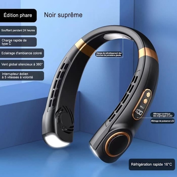 Mini Bærbar USB Elektrisk Neck Fan Silent LED Digital Display Leafless Fan Lights 5 Speeds for Summer