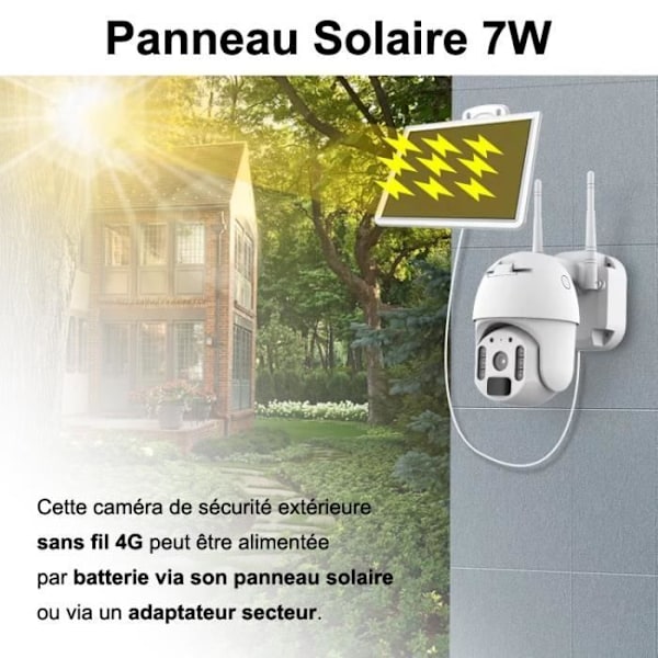 4G-ulkokäyttöinen moottoroitu FULL HD -aurinkokamera, 92° IR -näkö + 300 Mt nano-SIM + oikean kulman tuki - Integroitu mikrofoni ja kaiutin