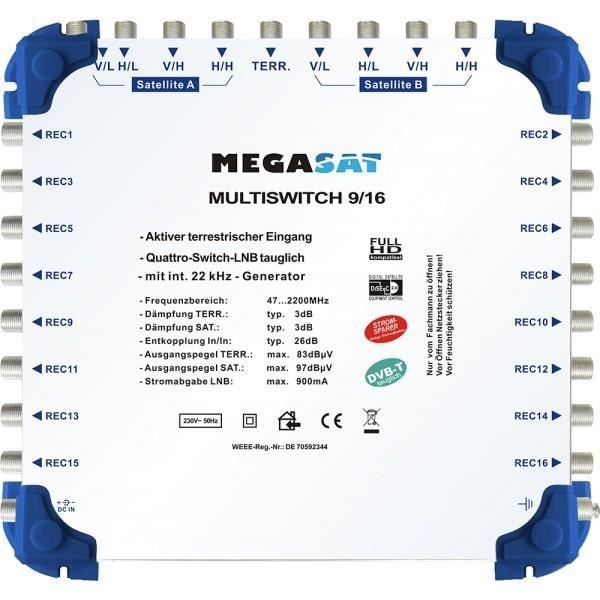 MEGASAT 9-16 Multiswitch Switch 9 indgange - 16 udgange