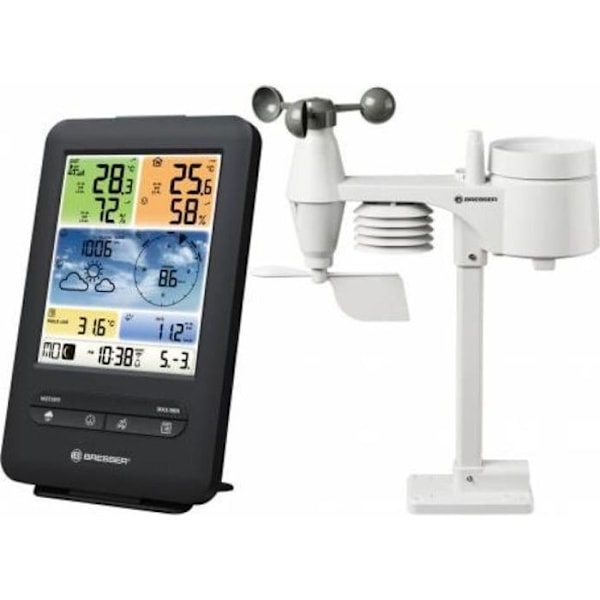 Vejrstation - Bresser - WiFi - 5 i 1 sensor - 5.7 tommer farveskærm - Trådløs sort
