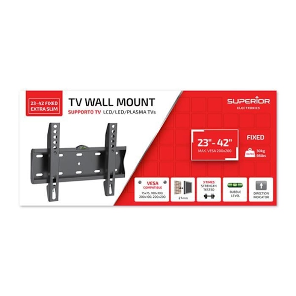 “23-42 Fixed Extra Slim” TV-väggfäste – Superior SUPSTV001 – TV storlek 23″- 42″, Max vesa 200×200