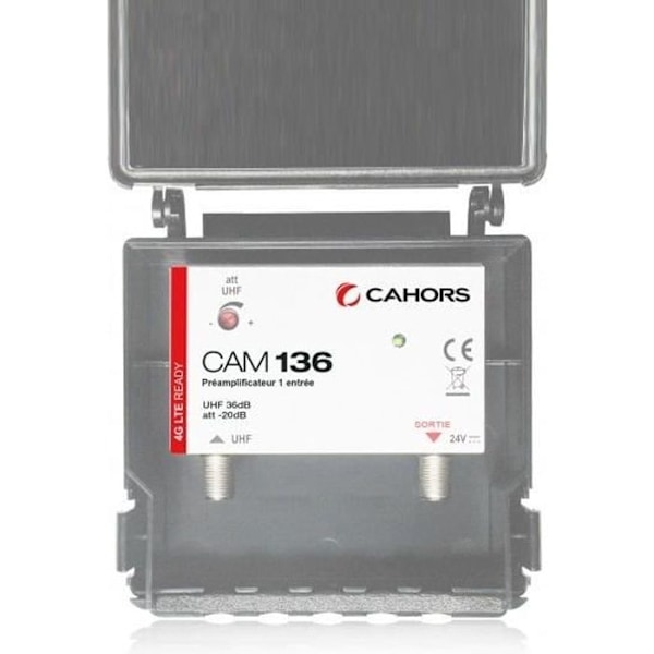 UHF-förförstärkare - CAHORS - CAM136-4G - Gain 36dB - Färggrå - 24V strömförsörjning