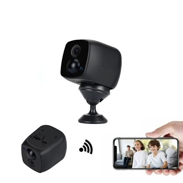Mini intelligent 6 LED IR WIFI overvågningskamera, bevægelsesdetektering fra 20 meter + 128 GB micro SD-kort Svart