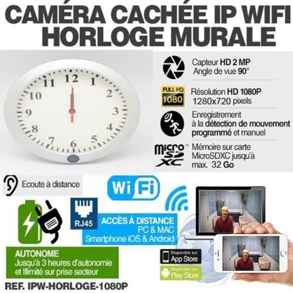 WIFI IP Piilokamera Seinäkello HD 1080P Liiketunnistin 32 Gt - DIGITAALINEN LÄMPÖMITTARI JA SÄÄDETTÄVÄ LINSI ANDROIDILLE