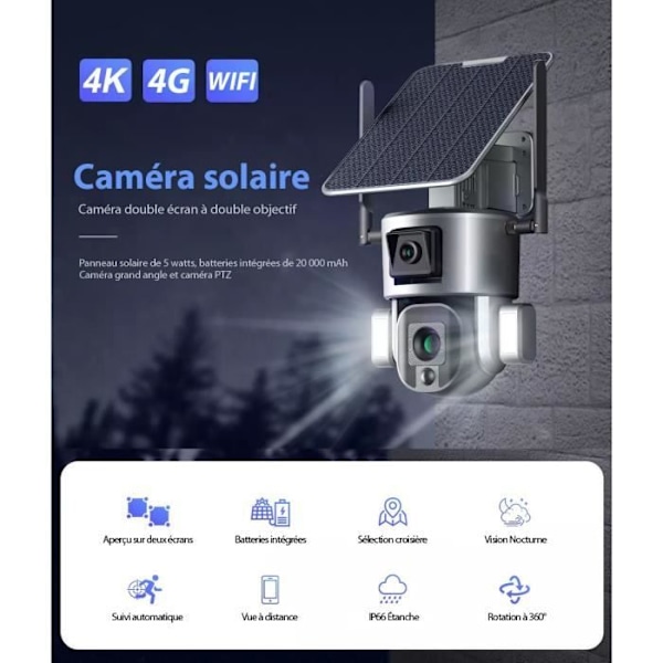 Utomhus trådlös solskyddsövervakningskamera 4K 8MP 4G 360° dubbel lins 10X optisk zoom Rörelsedetektering