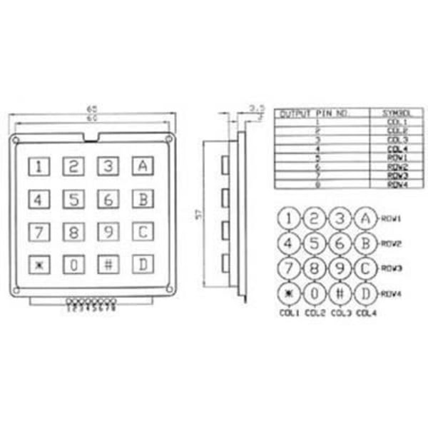 Alfanumerisk tastatur 16 taster matrix output