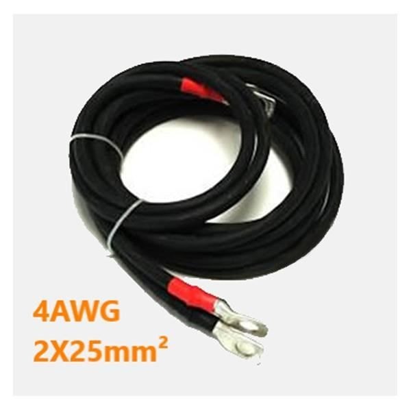 HD4K batteri-konverter forbindelseskabel - 4AWG 2x25mm2 - Sort og rød