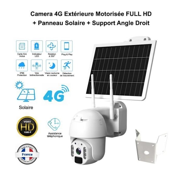 4G-ulkokäyttöinen moottoroitu FULL HD -aurinkokamera, 92° IR -näkö + 300 Mt nano-SIM + oikean kulman tuki - Integroitu mikrofoni ja kaiutin