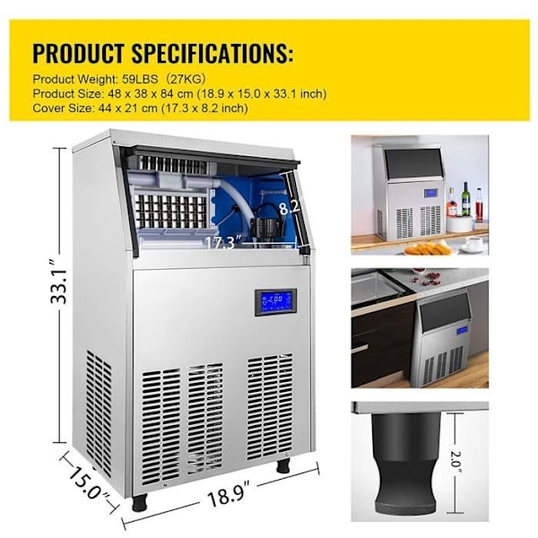 Professionell ismaskin 50 kg per 24H 4X9 kuber Automatisk ismaskin kommersiell ismaskin tjockleksjustering