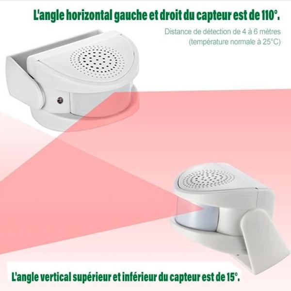 Dørklokke Trådløs indgang IR PIR Bevægelsesdetektor 4-6m Home Store Alarm + Inkluderet 32 sange