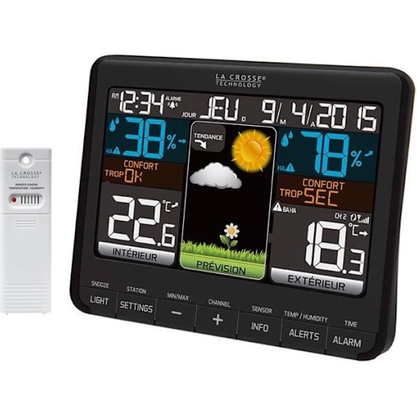 Väderstation La Crosse Technology WS6825-BLA med färgdisplay och inomhus- och utomhustemperatursensor Svart