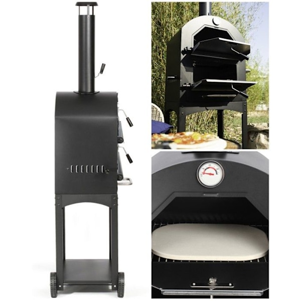 Pizzaugn - Ej specificerad - Dubbelgaller - Målat stål - Inbyggd termometer - Refraktär sten svart