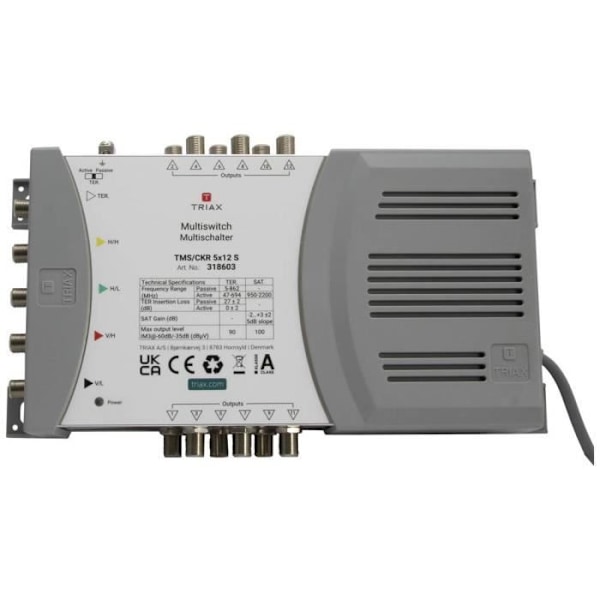 Triax TMS/CKR 5x12 S Multikontakt SAT Indgange (multikontakt): 5 (4 SAT/1 terrestrisk) Antal abonnementer: 12