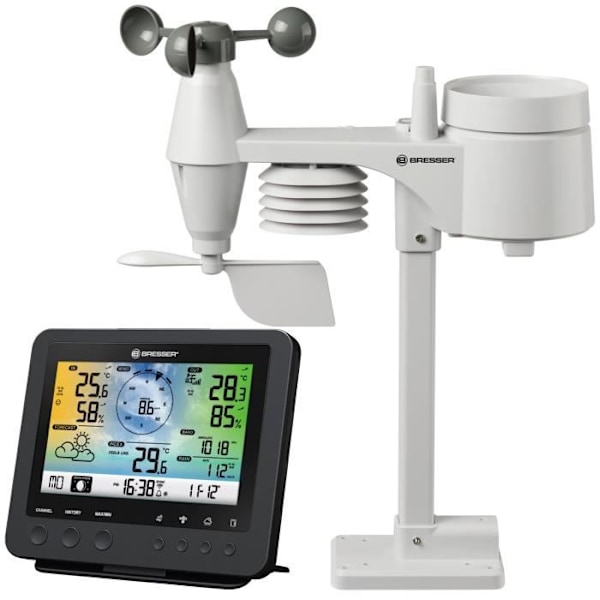 WIFI värisääasema 5-in-1 ulkoanturilla Black BRESSER - Ilmanpaine, kosteus, lämpötila, sade