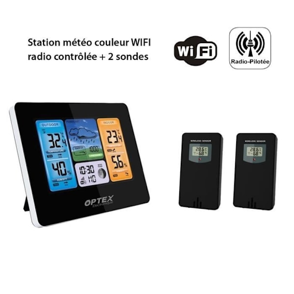 Radio-ohjattu WIFI-värisääasema - Sisäkäyttöön ulkona, -40 - +70°C Kellosovellus Kantama 60m 2 Mukana ulkomittapäät