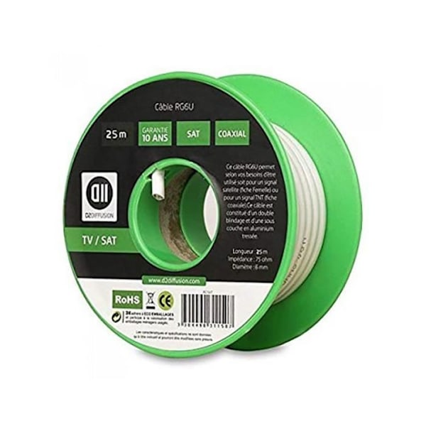 Kaapelikela 25 m D2 Diffuusio 6 mm - D2BOB625 2,5 m Valkoinen