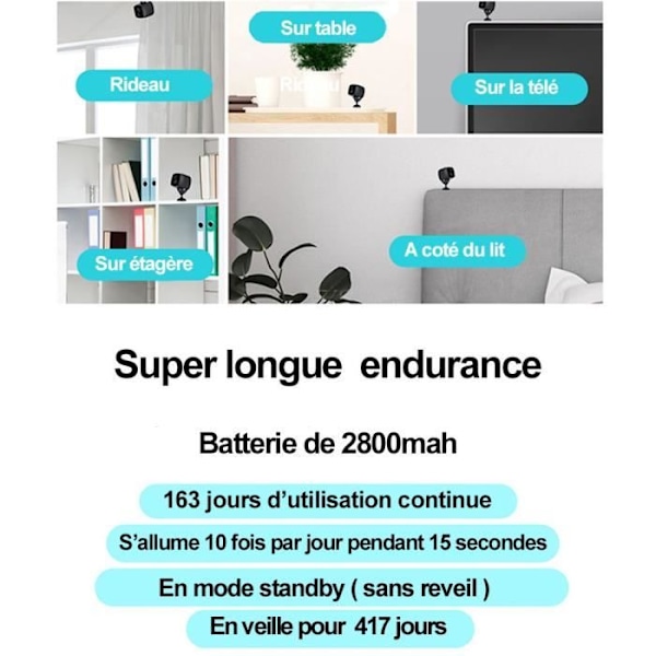 Mini intelligent 6 LED IR WIFI övervakningskamera, rörelsedetektering från 20 meter + 128GB micro SD-kort Svart