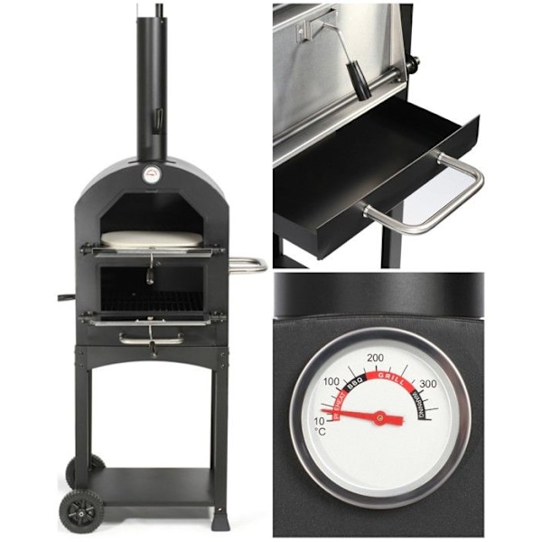 Pizzaugn - Ej specificerad - Dubbelgaller - Målat stål - Inbyggd termometer - Refraktär sten svart