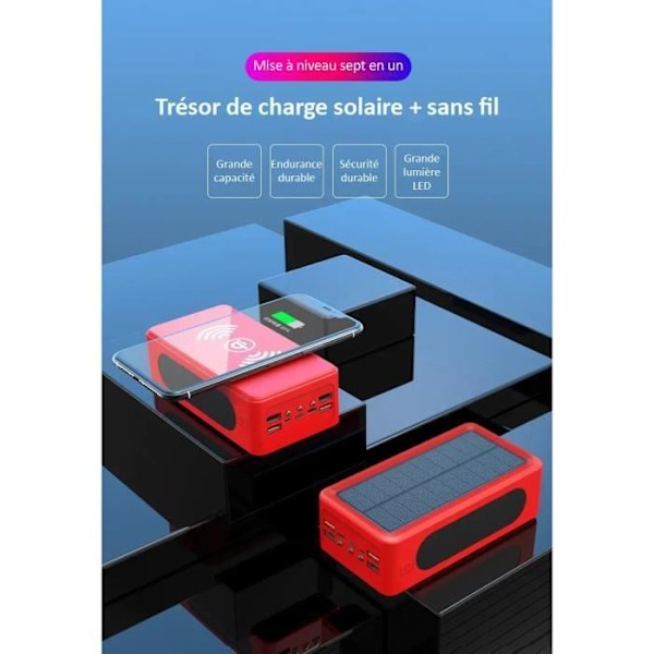 Trådlös Solar Extern Batteriladdare INDUKTION Svart 100000Mah Bärbar Power Bank Med LED Hög Kapacitet För iPhone Android