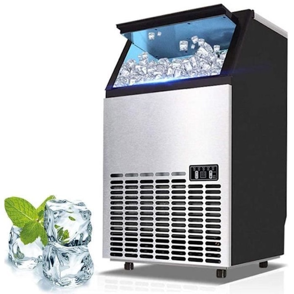 Ismaskin Kommersiell ismaskin Rostfritt stål, 50 kg is per 24 timmar, LED-display, justerbar tjocklek, 36 kuber 620