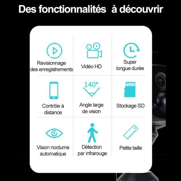 Mini intelligent 6 LED IR WIFI övervakningskamera, rörelsedetektering från 20 meter + 128GB micro SD-kort Svart