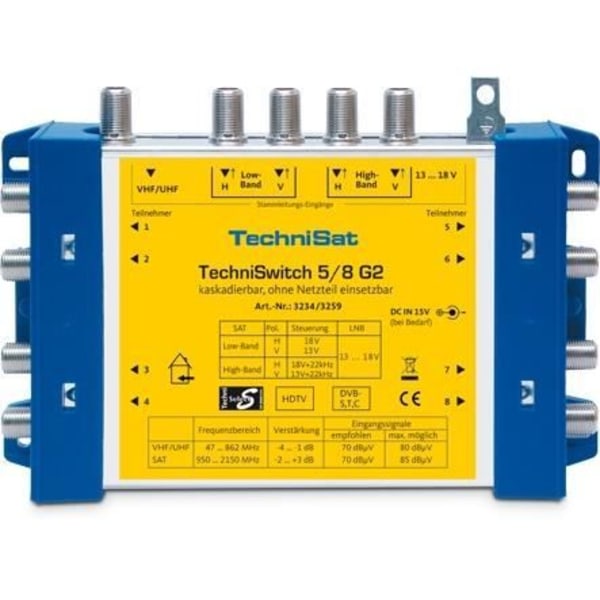 Multiswitch - TECHNISAT - TECHNISWITCH 5/8 G2 - 2 porte IF - Længde 100 m - Farve Sort