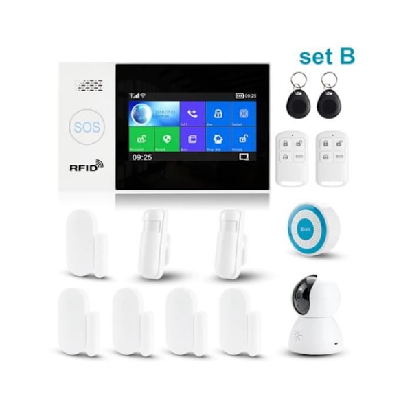 Tuya SET B smart hemsäkerhetslarmsystem – Wifi, GSM, Anti-inbrottssats Pekskärm, Mobilapplikation Färg TFT 4,3"