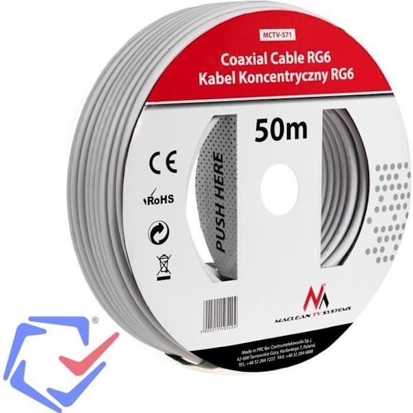 Satelliittikoaksiaalikaapeli 1.0CCS RG6 50M Maclean MCTV-571